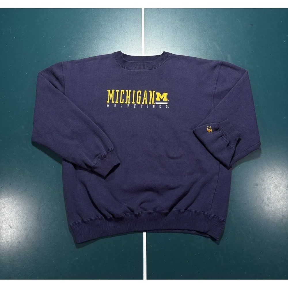 Vintage 90s Starter Michigan Wolverines Crewneck Sweatshirt Men XL Blue Pullover